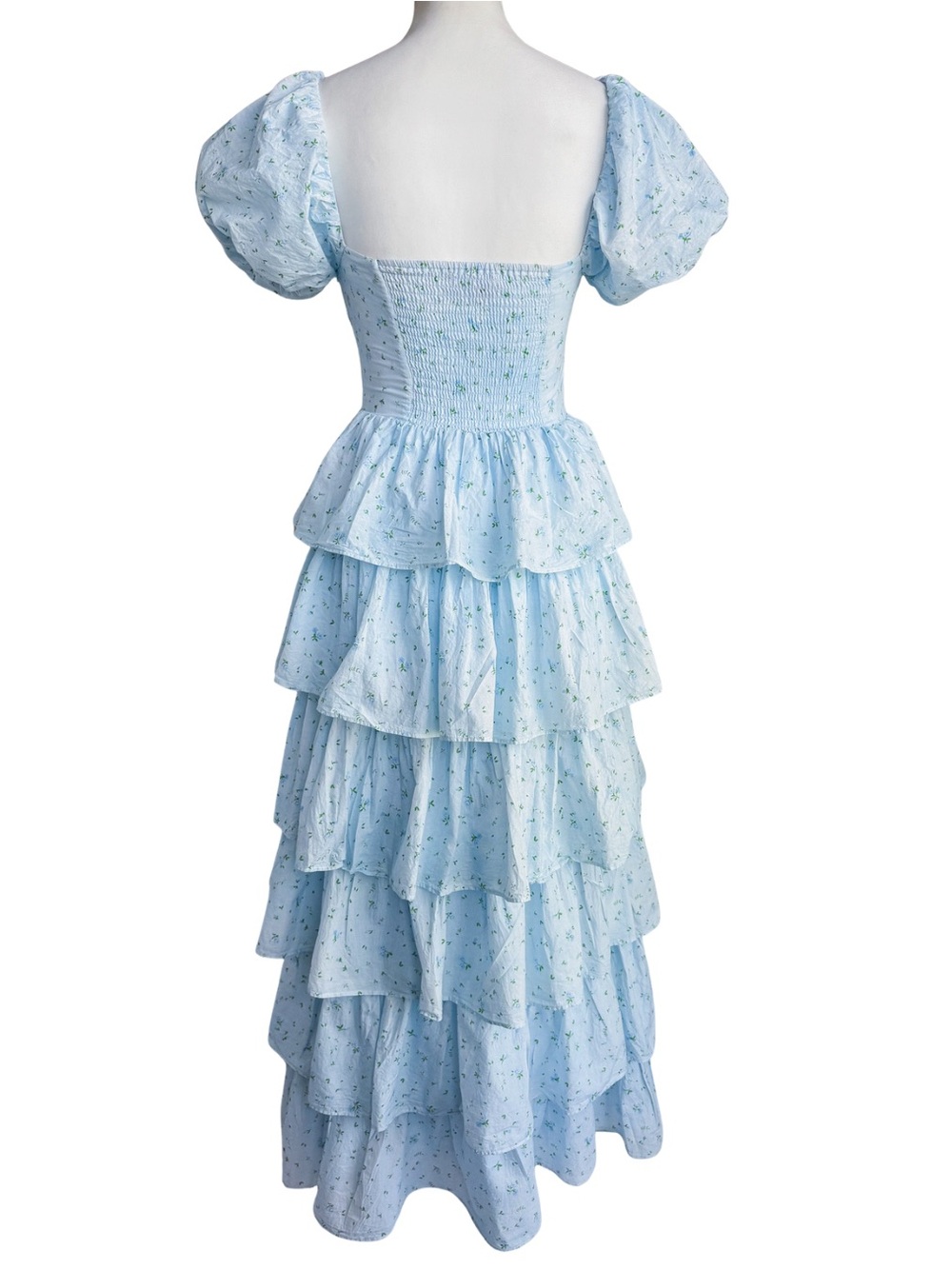 Amy Jane London Blue Floral Tiered Maxi Dress Puff Sleeve Cottagecore Small - Picture 5 of 12